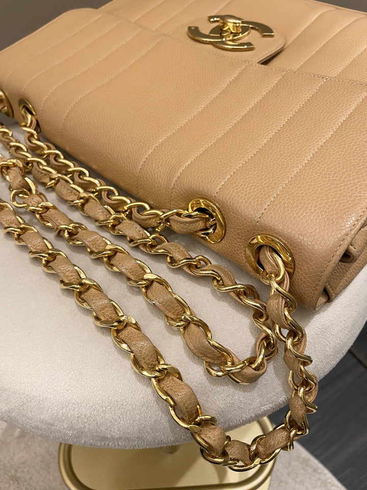 Chanel Vintage Vertical XL Cc Flap Dark Beige Gold Caviar