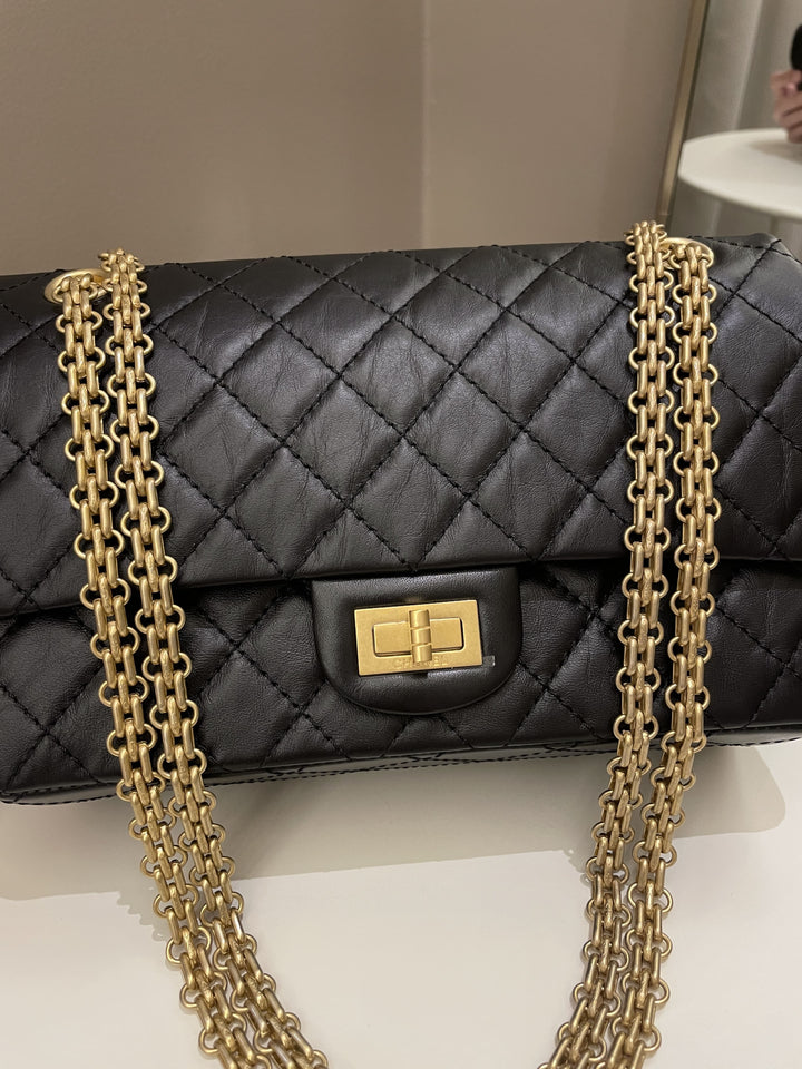 Chanel 2.55 225 Quilted Reissue Double Flap Black Aged Calfskin