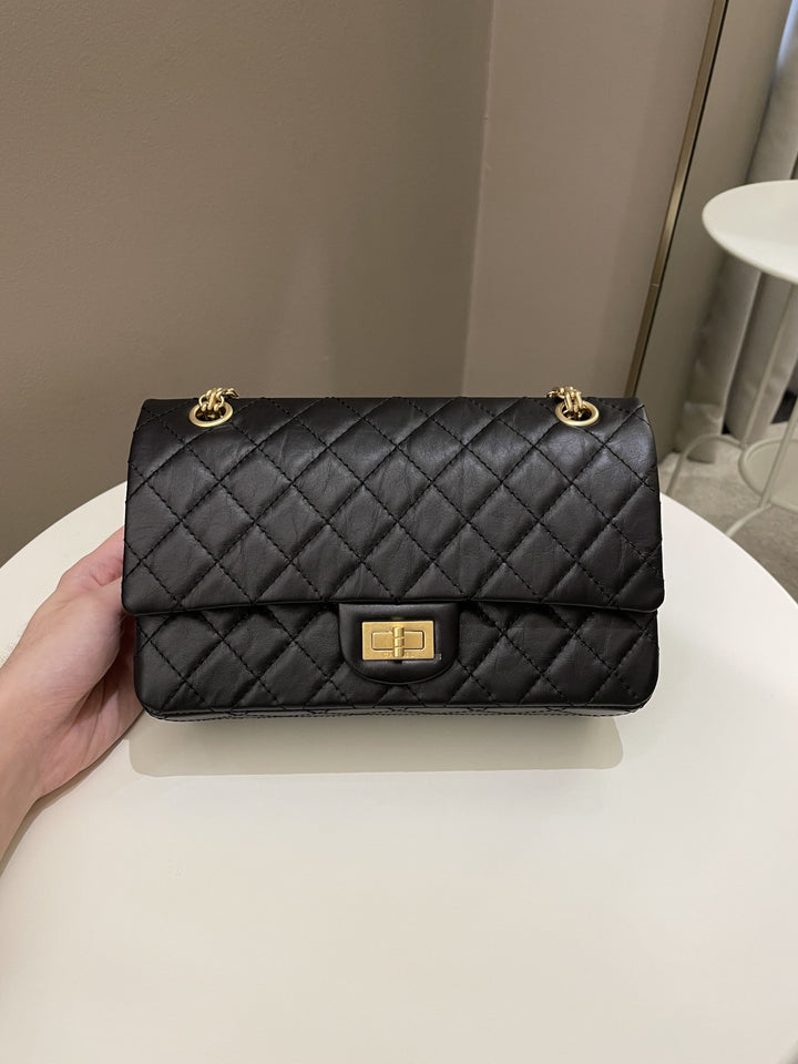 Chanel 2.55 225 Quilted Reissue Double Flap Black Aged Calfskin