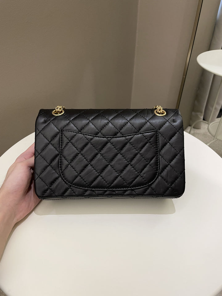 Chanel 2.55 225 Quilted Reissue Double Flap Black Aged Calfskin