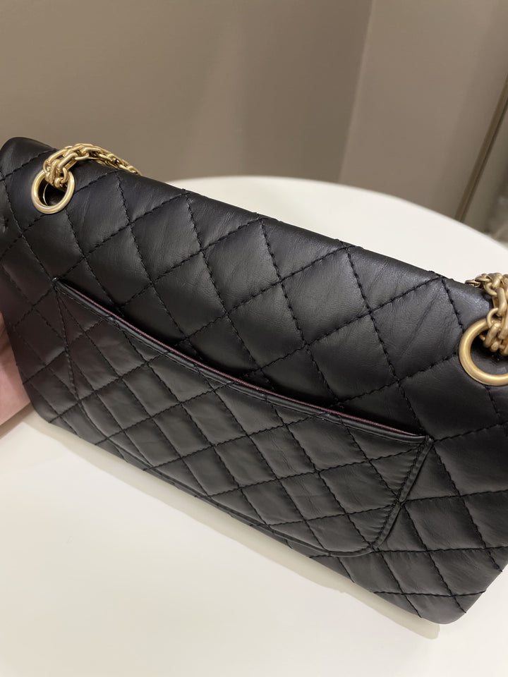 Chanel 2.55 225 Quilted Reissue Double Flap Black Aged Calfskin
