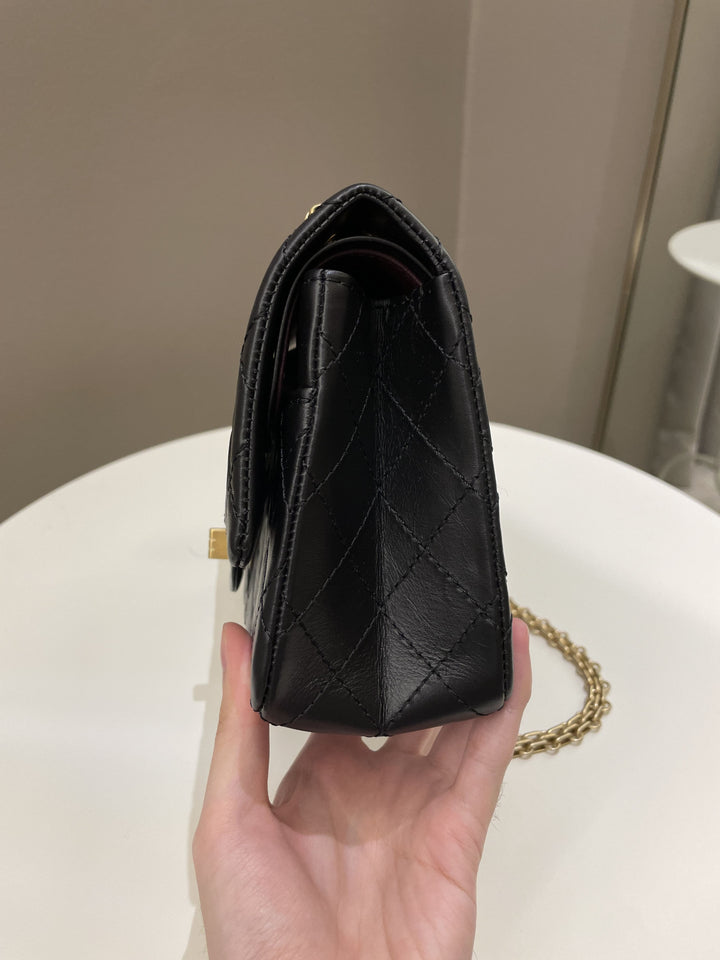 Chanel 2.55 225 Quilted Reissue Double Flap Black Aged Calfskin