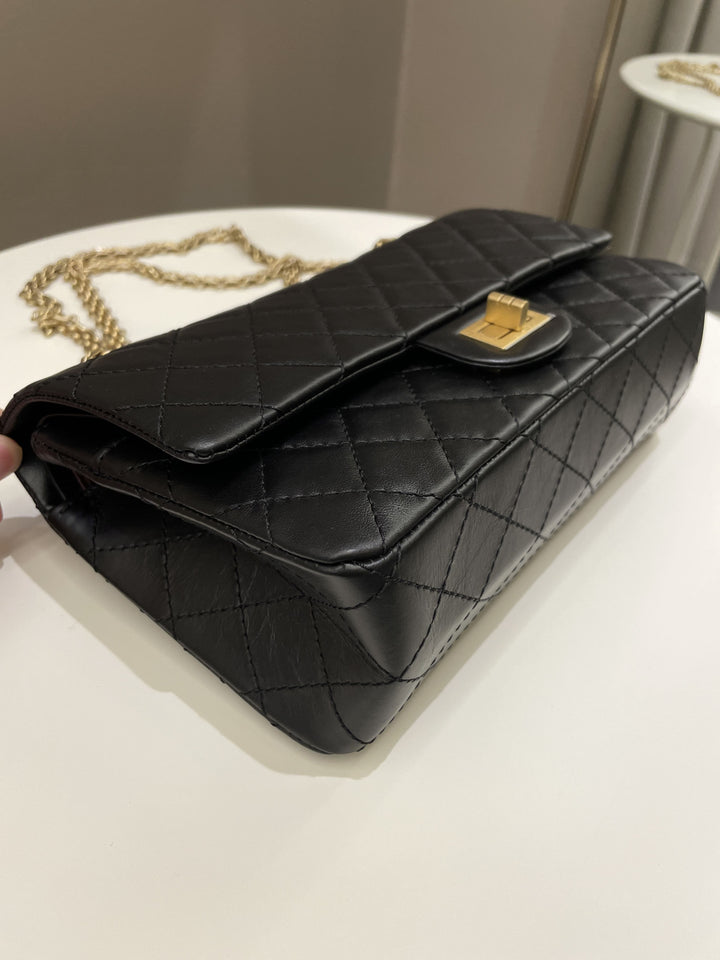 Chanel 2.55 225 Quilted Reissue Double Flap Black Aged Calfskin