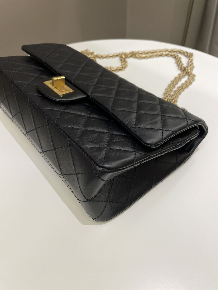 Chanel 2.55 225 Quilted Reissue Double Flap Black Aged Calfskin