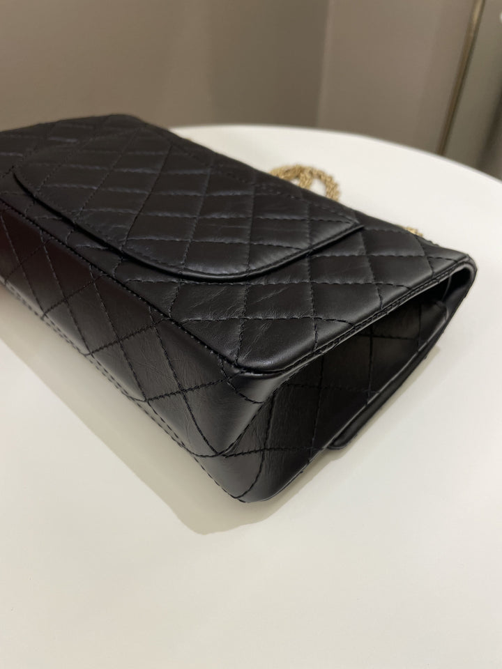 Chanel 2.55 225 Quilted Reissue Double Flap Black Aged Calfskin