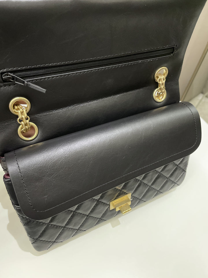 Chanel 2.55 225 Quilted Reissue Double Flap Black Aged Calfskin