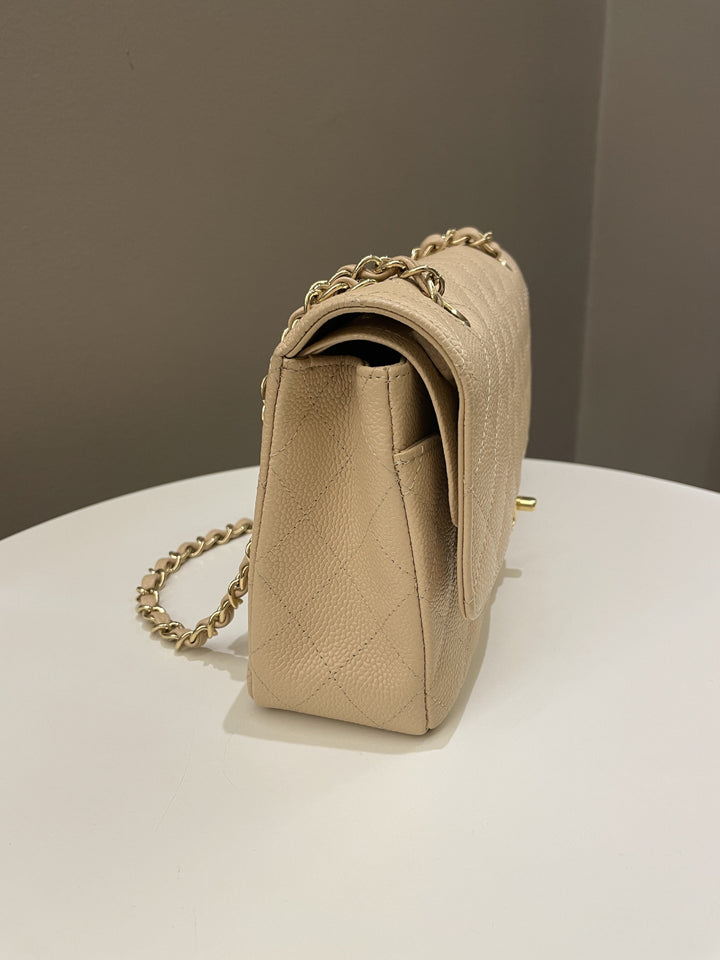 Chanel Classic Quilted Medium Double Flap Beige Caviar