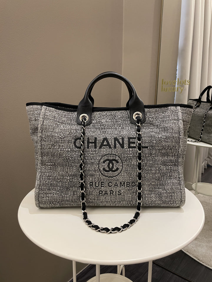 Chanel Deauville Shopper Tote Grey/ Black Canvas