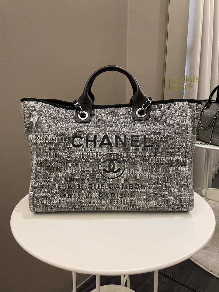 Chanel Deauville Shopper Tote Grey/ Black Canvas