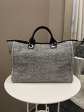 Chanel Deauville Shopper Tote Grey/ Black Canvas