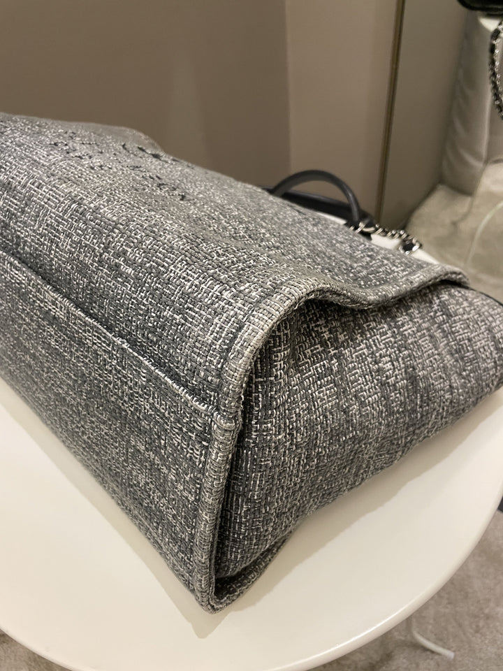 Chanel Deauville Shopper Tote Grey/ Black Canvas