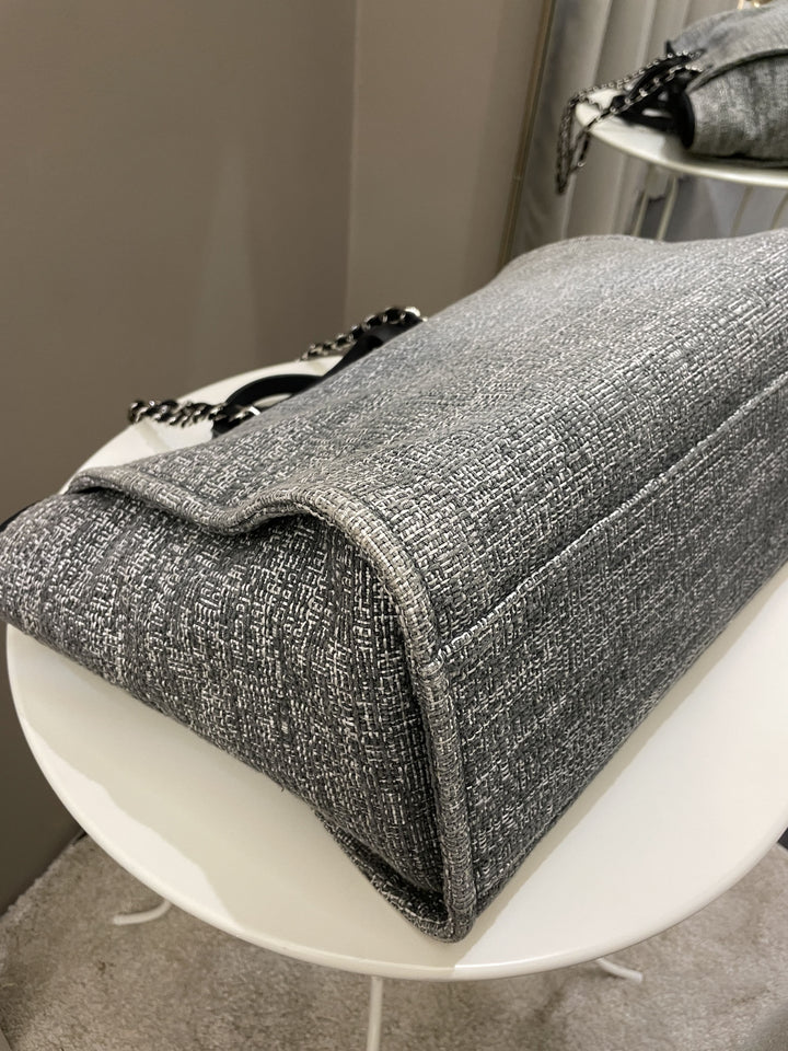 Chanel Deauville Shopper Tote Grey/ Black Canvas