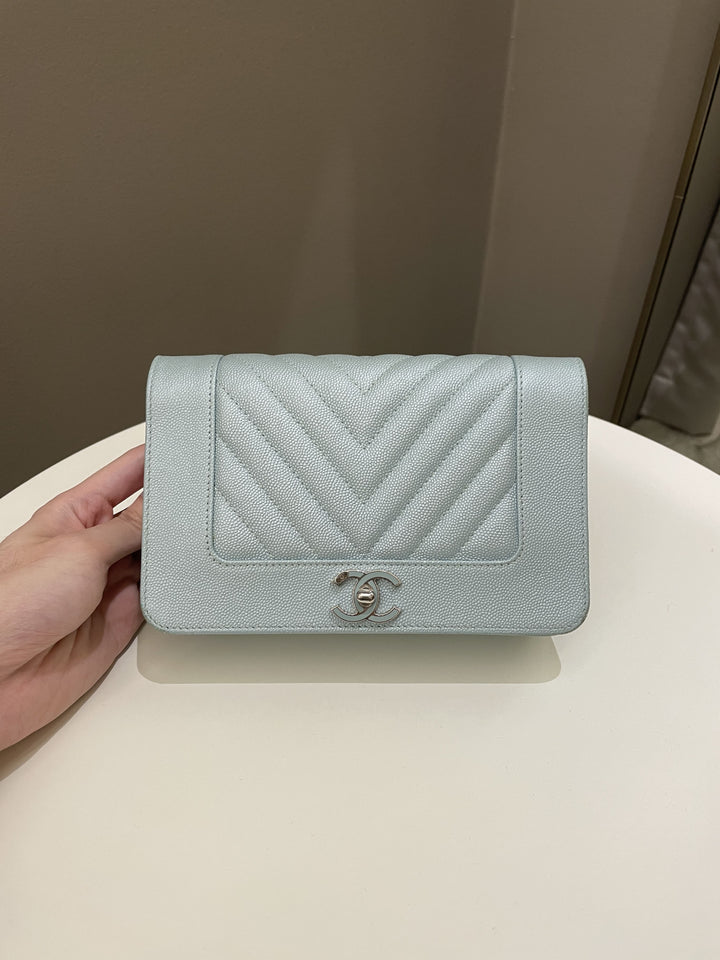 Chanel Mademoiselle Wallet On Chain Blue Iridescent Caviar