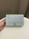 Chanel Mademoiselle Wallet On Chain Blue Iridescent Caviar