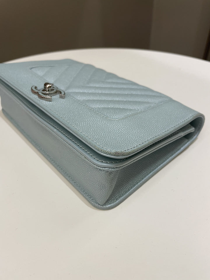 Chanel Mademoiselle Wallet On Chain Blue Iridescent Caviar