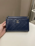 Chanel Quilted Small Shoulder Clutch Bag Blue Aged Calfskin