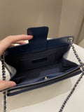 Chanel Quilted Small Shoulder Clutch Bag Blue Aged Calfskin