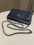 Chanel Quilted Small Shoulder Clutch Bag Blue Aged Calfskin