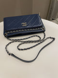 Chanel Quilted Small Shoulder Clutch Bag Blue Aged Calfskin