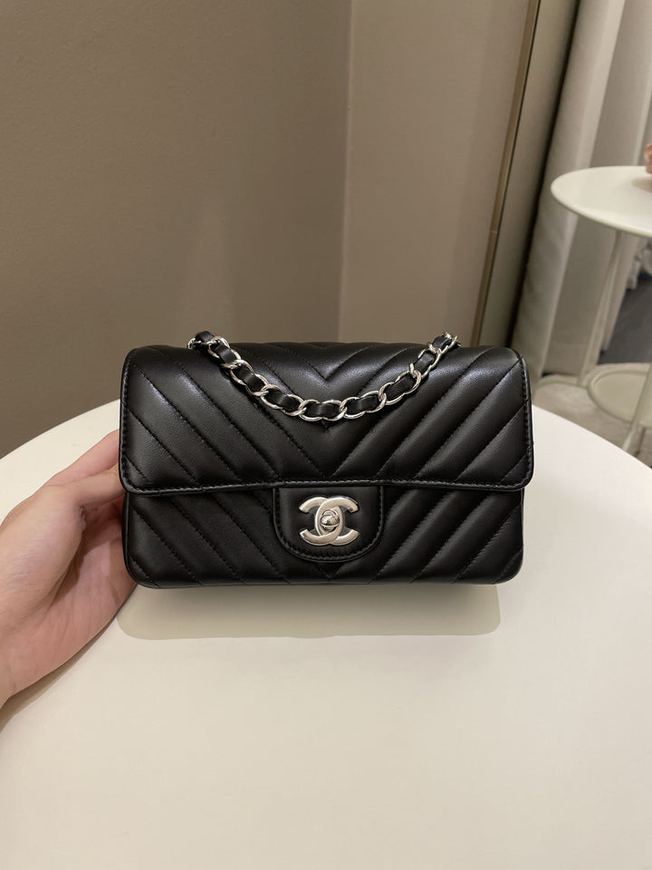 Chanel Classic Chevron Mini Rectangular Black Lambskin