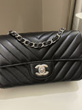 Chanel Classic Chevron Mini Rectangular Black Lambskin
