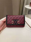 Chanel CC Filigree Wallet On Chain Burgundy/ Black Caviar