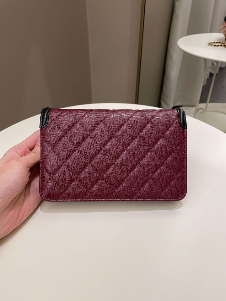 Chanel CC Filigree Wallet On Chain Burgundy/ Black Caviar