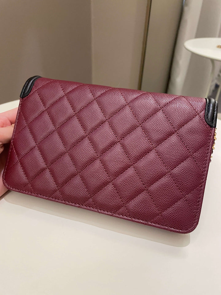 Chanel CC Filigree Wallet On Chain Burgundy/ Black Caviar