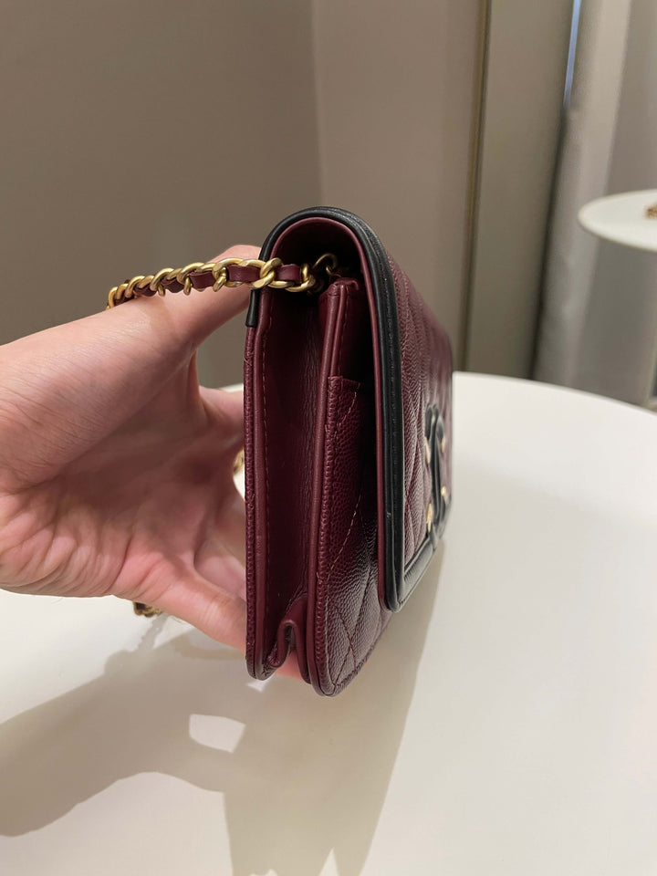 Chanel CC Filigree Wallet On Chain Burgundy/ Black Caviar
