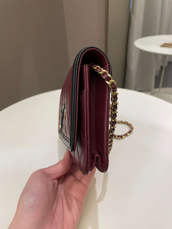 Chanel CC Filigree Wallet On Chain Burgundy/ Black Caviar