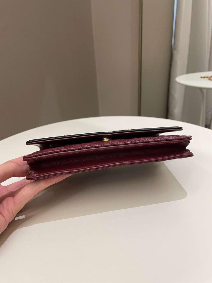 Chanel CC Filigree Wallet On Chain Burgundy/ Black Caviar