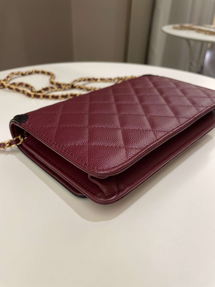 Chanel CC Filigree Wallet On Chain Burgundy/ Black Caviar