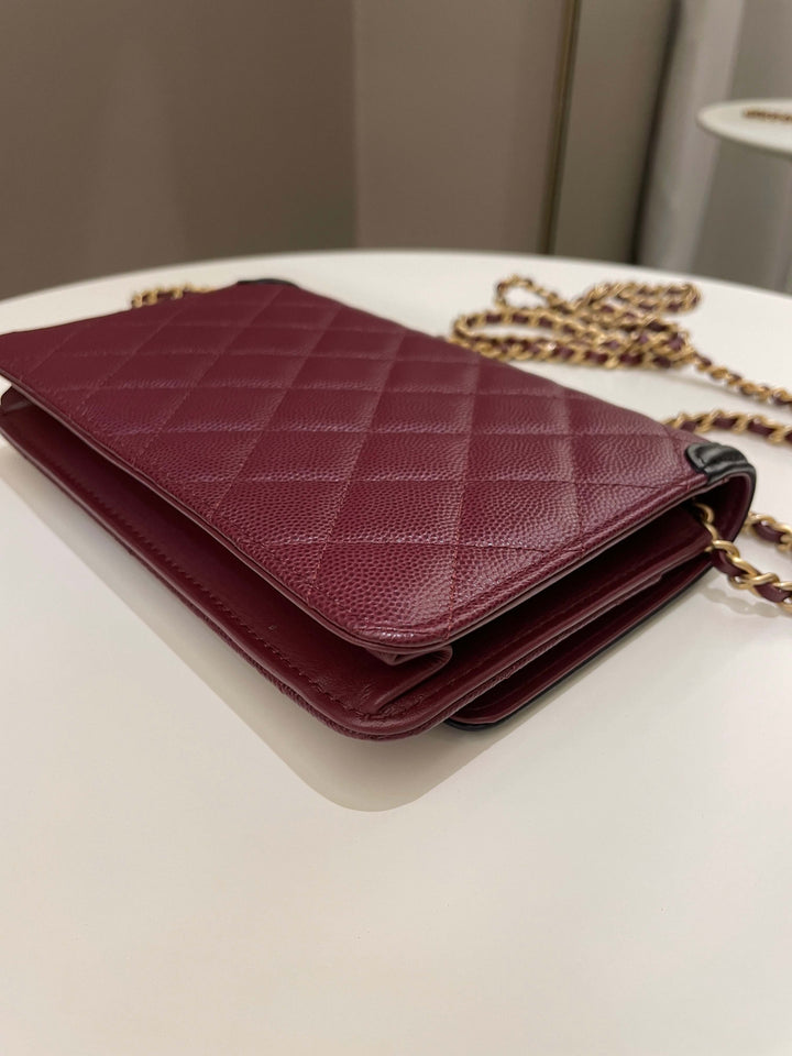 Chanel CC Filigree Wallet On Chain Burgundy/ Black Caviar