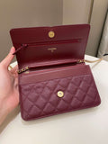 Chanel CC Filigree Wallet On Chain Burgundy/ Black Caviar