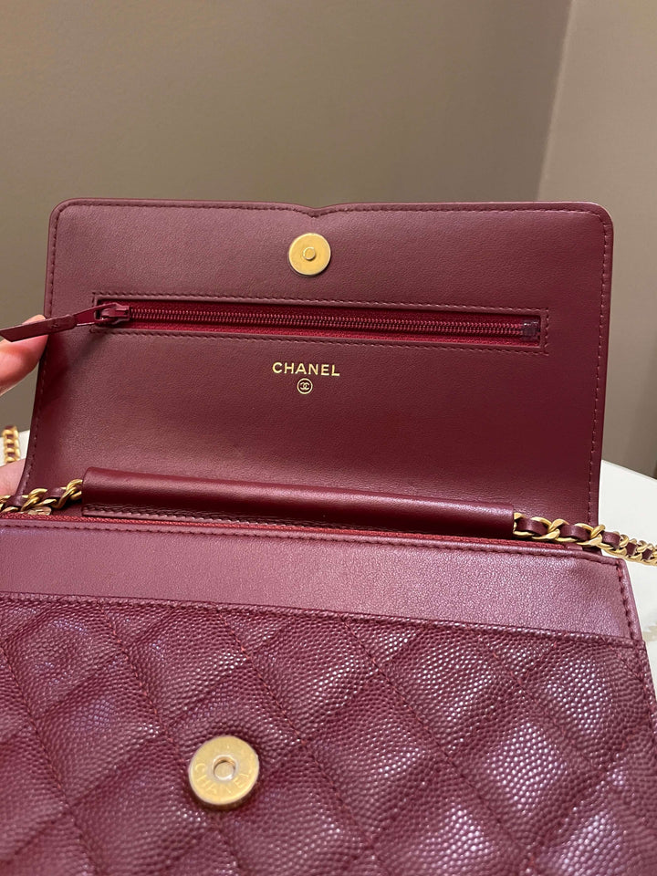 Chanel CC Filigree Wallet On Chain Burgundy/ Black Caviar