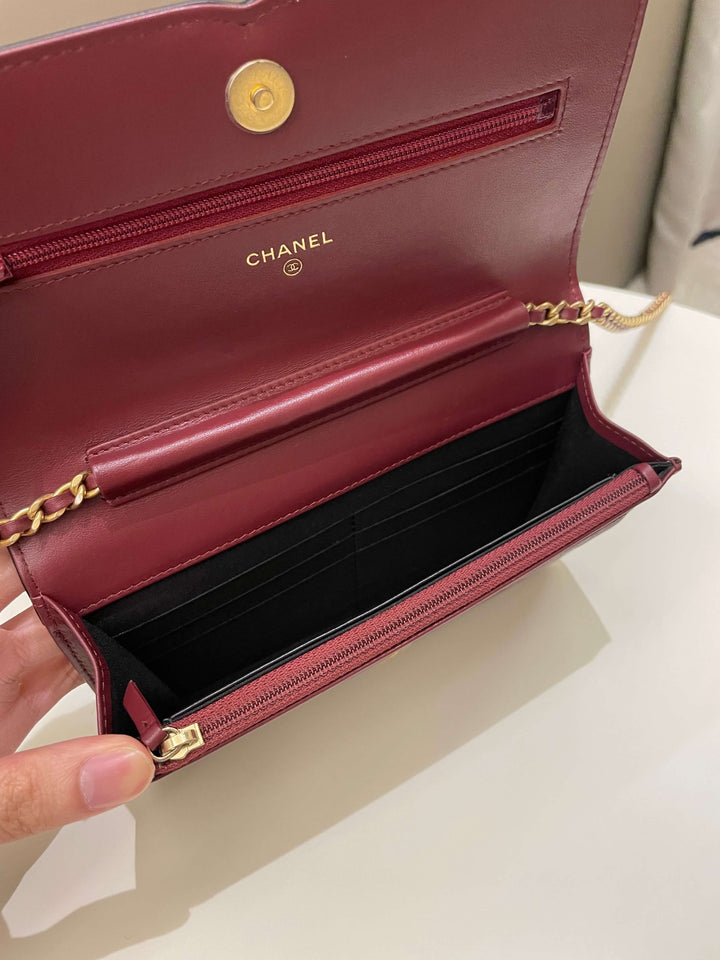Chanel CC Filigree Wallet On Chain Burgundy/ Black Caviar