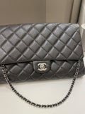 Chanel Quilted Timeless Flap Clutch Bag Grey Caviar