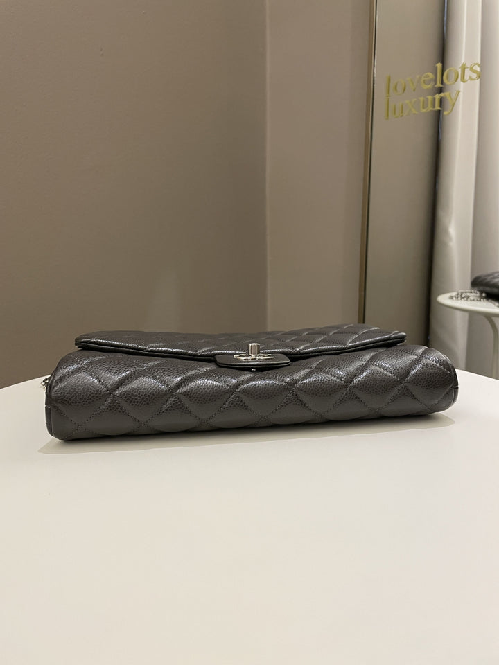 Chanel Quilted Timeless Flap Clutch Bag Grey Caviar
