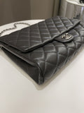 Chanel Quilted Timeless Flap Clutch Bag Grey Caviar