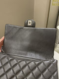 Chanel Quilted Timeless Flap Clutch Bag Grey Caviar