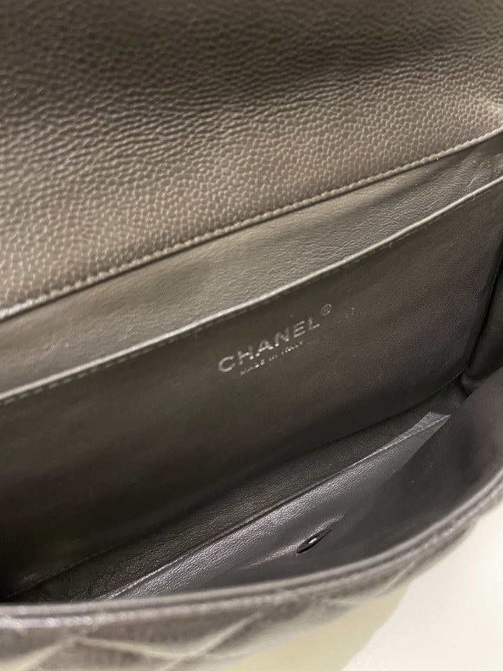 Chanel Quilted Timeless Flap Clutch Bag Grey Caviar