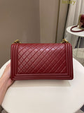 Chanel Quilted New Medium Boy Burgundy Lambskin