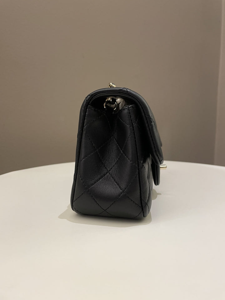 Chanel 23C Pearl Crush Quilted Mini Rectangular Black Lambskin