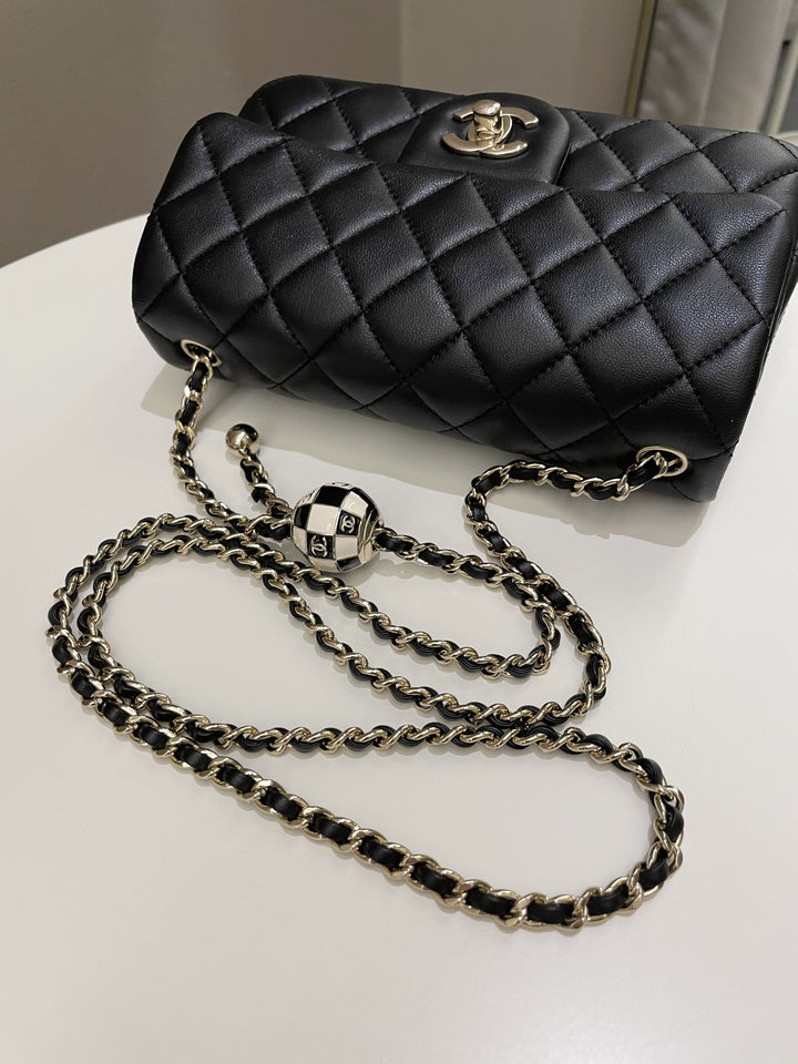 Chanel 23C Pearl Crush Quilted Mini Rectangular Black Lambskin
