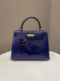 Hermes Kelly Sellier 25 Bleu Croc