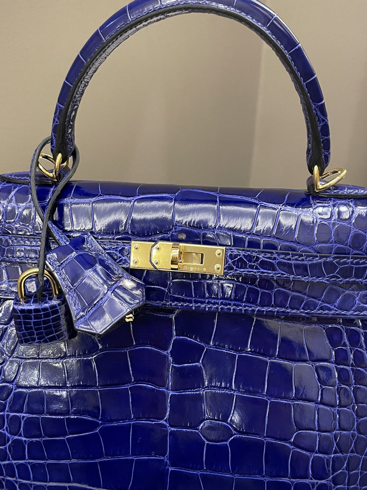 Hermes Kelly Sellier 25 Bleu Croc