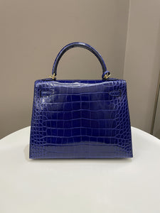 Hermes Kelly Sellier 25 Bleu Croc