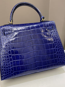 Hermes Kelly Sellier 25 Bleu Croc