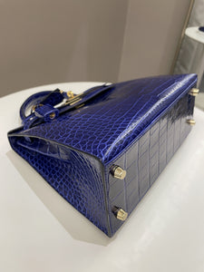 Hermes Kelly Sellier 25 Bleu Croc