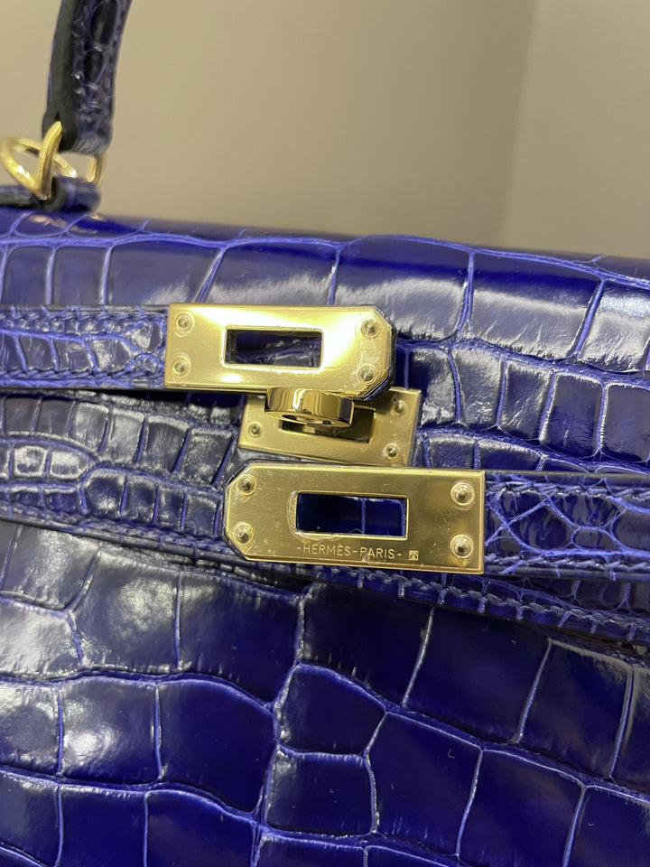 Hermes Kelly Sellier 25 Bleu Croc